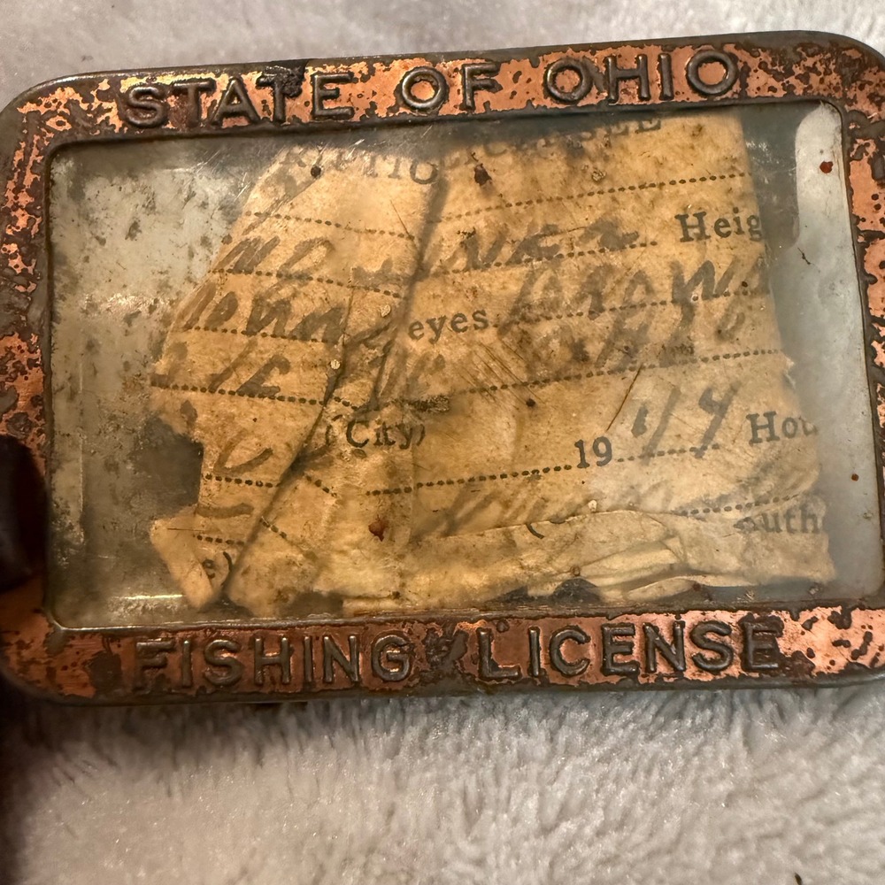 Vintage 1940s State of‎ Ohio Fishing License Holder w/ Original Paper Insert